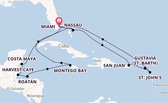 Caribbean from Miami, Florida, USA with the Seven Seas Mariner