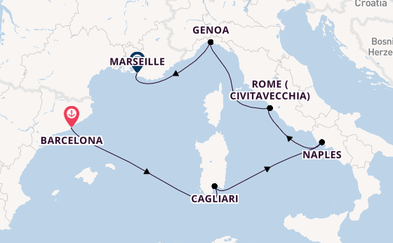 Western Mediterranean from Barcelona, Spain with the Costa Toscana