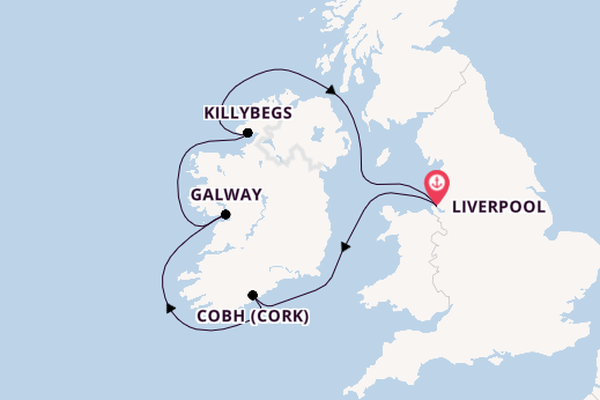 British Isles from Liverpool, England with the Borealis