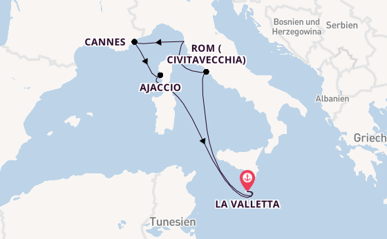 Westliches Mittelmeer ab La Valletta, Malta auf der Azura
