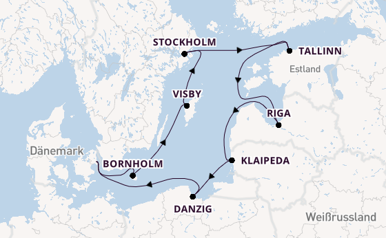 Ostsee ab Kopenhagen, Dänemark auf der Seabourn Quest