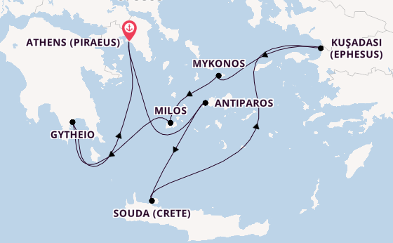 Eastern Mediterranean from Athens (Piraeus), Greece with the Silver Nova