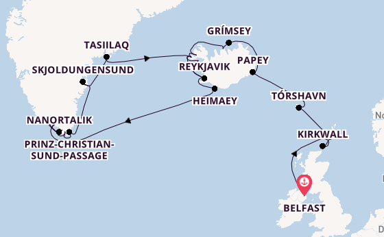 Arktis ab Belfast, Nordirland auf der Seabourn Venture