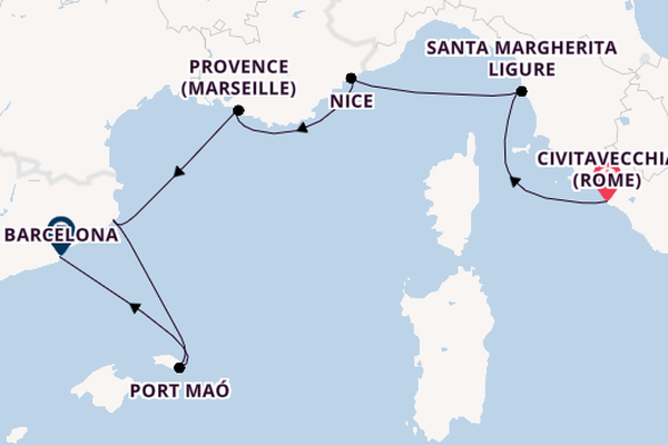 Westelijke Middellandse Zee vanaf Civitavecchia (Rome), Italië met de Azamara Pursuit