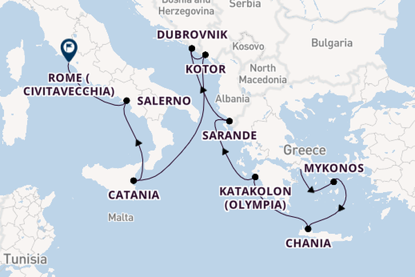 Mediterranean Sea from Athens (Piraeus), Greece with the Caribbean Princess