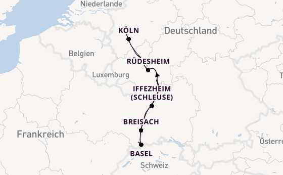 Rhein ab Düsseldorf, Deutschland auf der Alena