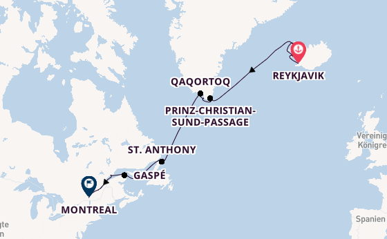 Transatlantik ab Reykjavik, Island auf der Seabourn Quest
