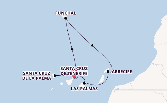 Canarische Eilanden vanaf Santa Cruz de Tenerife, Tenerife, Spanje met de Costa Smeralda