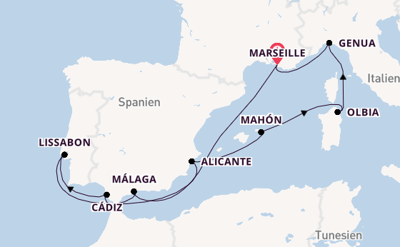 Westliches Mittelmeer ab Marseille, Frankreich auf der MSC Sinfonia