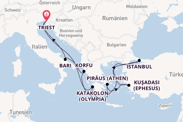 Mittelmeer ab Triest, Italien auf der MSC Fantasia