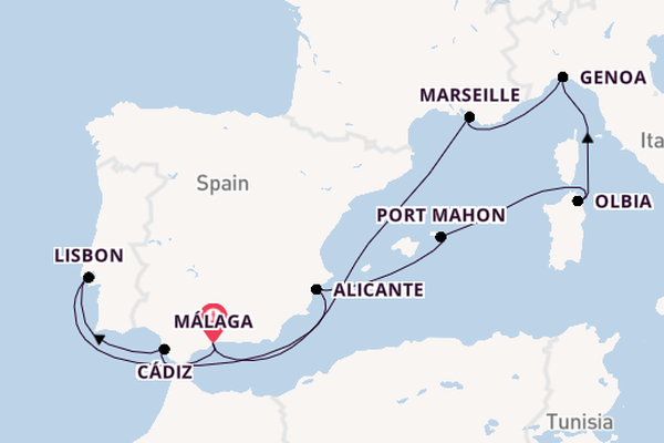 Western Mediterranean from Málaga, Spain with the MSC Sinfonia