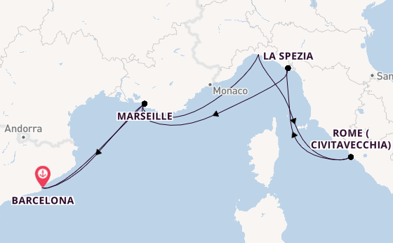 Western Mediterranean from Barcelona, Spain with the MSC World Europa