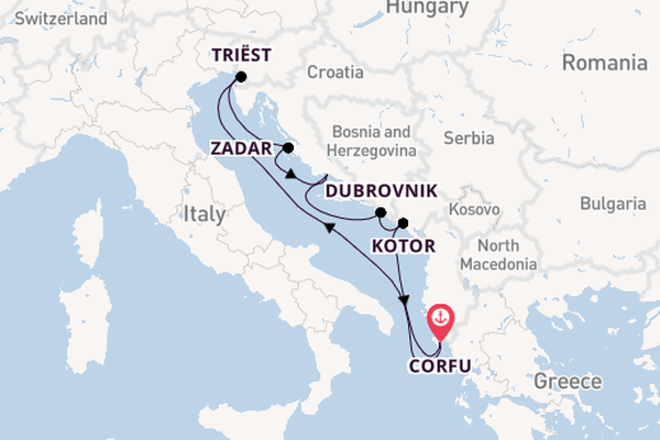 Oostelijke Middellandse Zee vanaf Corfu, Griekenland met AIDAblu