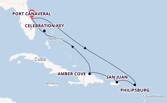 Caribbean from Port Canaveral, Florida, USA with the Carnival Festivale