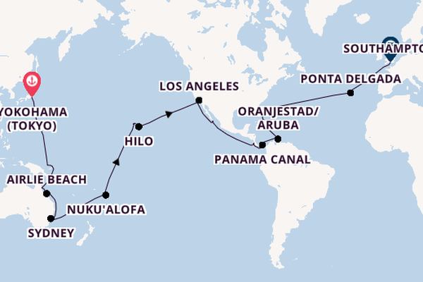 Round-the-World Trip from Yokohama (Tokyo), Japan with the Queen Elizabeth