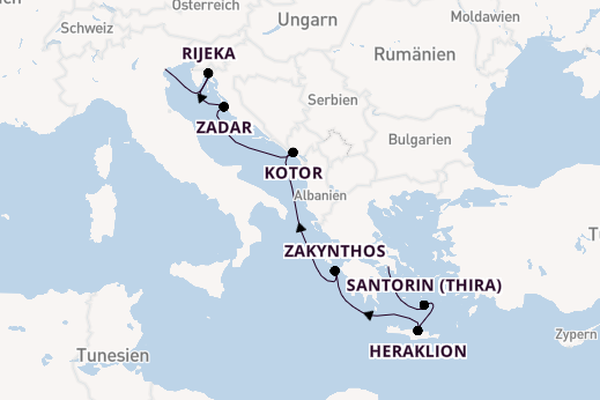 Östliches Mittelmeer ab Piräus (Athen), Griechenland auf der Costa Deliziosa