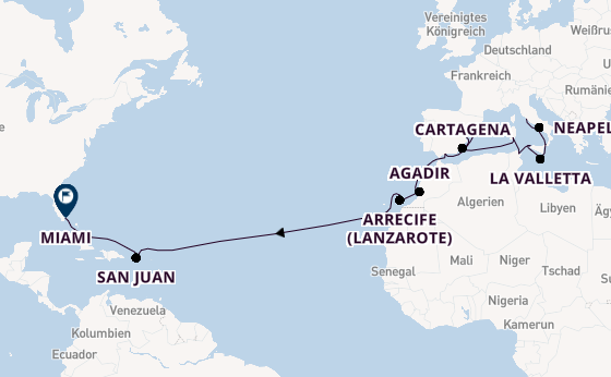 Transatlantik ab Civitavecchia (Rom), Italien auf der Allura 