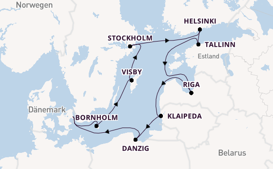 Ostsee ab Kopenhagen, Dänemark auf der Seabourn Quest