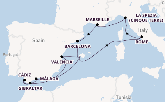 Westelijke Middellandse Zee vanaf Palma de Mallorca, Mallorca, Spanje met de Mein Schiff 4