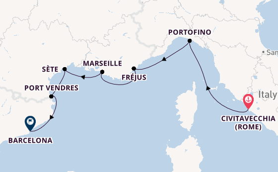 Westelijke Middellandse Zee vanaf Civitavecchia (Rome), Italië met de Seabourn Ovation