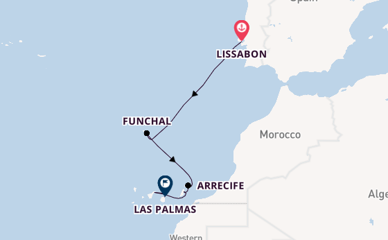 Canarische Eilanden vanaf Lissabon, Portugal met AIDAsol