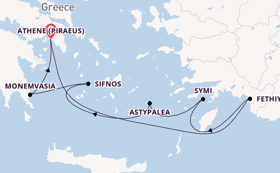 Oostelijke Middellandse Zee vanaf Athene (Piraeus), Griekenland met de Star Flyer
