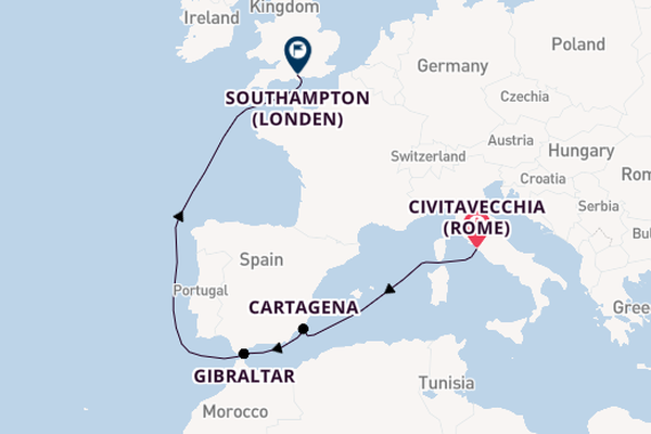 Westelijke Middellandse Zee vanaf Civitavecchia (Rome), Italië met de Queen Anne