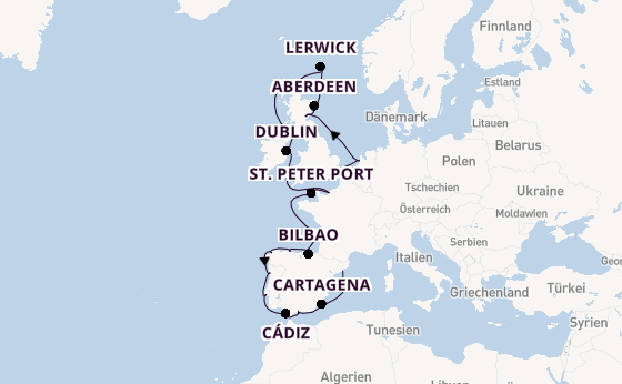 Britische Inseln ab Tilbury, Großbritannien auf der Insignia