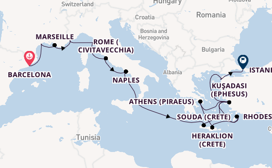 Mediterranean Sea from Barcelona, Spain with the Viking Neptune
