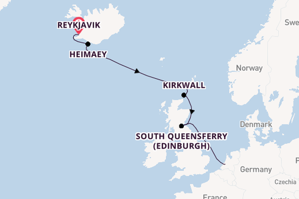 British Isles from Reykjavik, Iceland with the Rotterdam