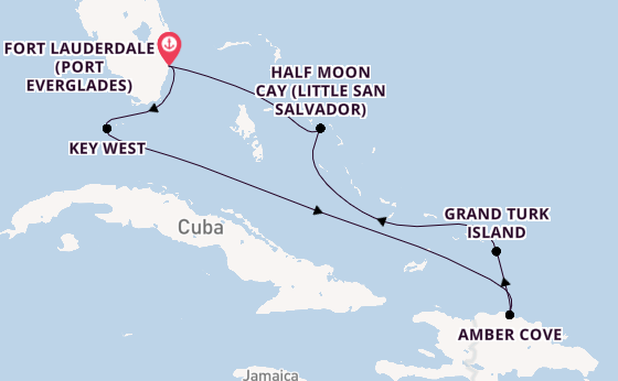 Caribbean from Fort Lauderdale (Port Everglades), Florida, USA with the Eurodam