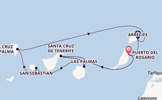 Canarische Eilanden vanaf Puerto del Rosario, Fuerteventura, Spanje met AIDAstella