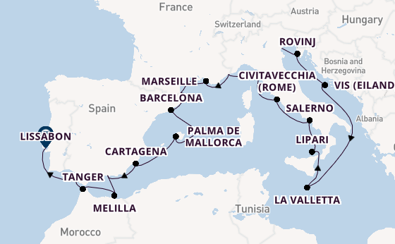 Middellandse Zee vanaf Fusina (Venice) met de Seabourn Ovation