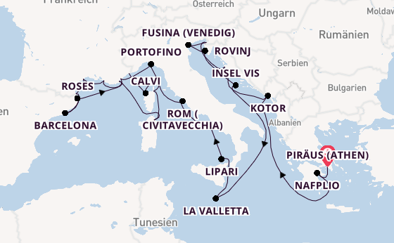 Mittelmeer ab Piräus (Athen), Griechenland auf der Seabourn Ovation