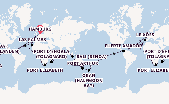 Wereldreizen vanaf Hamburg, Duitsland met de Amadea