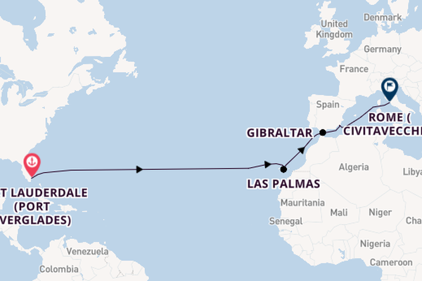 Transatlantic from Fort Lauderdale (Port Everglades), Florida, USA with the Caribbean Princess