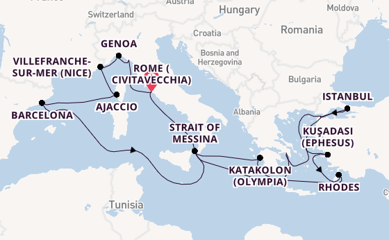 Mediterranean Sea from Rome (Civitavecchia), Italy with the Queen Elizabeth