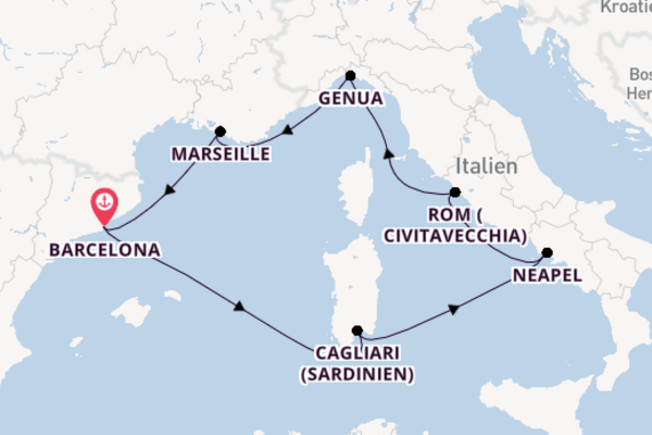 Westliches Mittelmeer ab Barcelona auf der Costa Smeralda