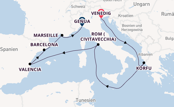 Westliches Mittelmeer ab Venedig, Italien auf der MSC Lirica