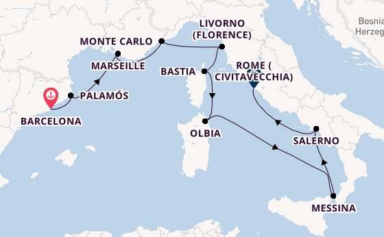 Western Mediterranean from Barcelona, Spain with the Nautica