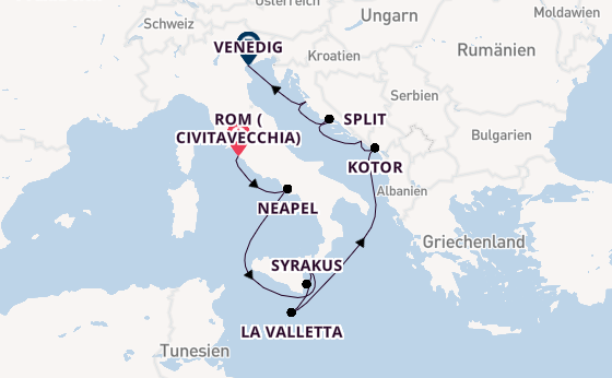 Mittelmeer ab Civitavecchia (Rom), Italien auf der Silver Muse