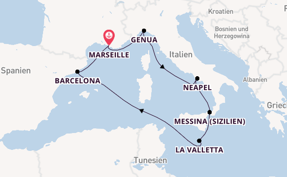 Westliches Mittelmeer ab Marseille, Frankreich auf der MSC World Asia