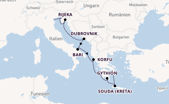 Östliches Mittelmeer ab Venedig, Italien auf der Silver Spirit