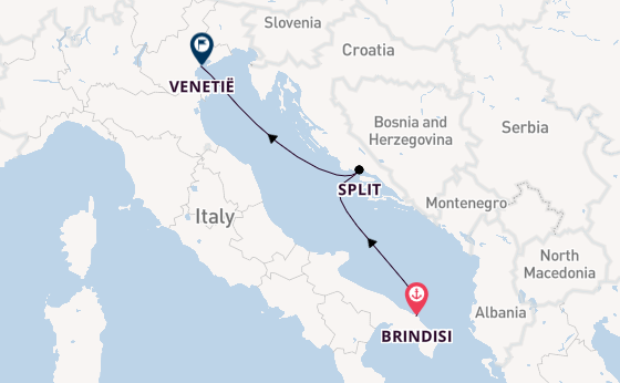 Westelijke Middellandse Zee vanaf Brindisi, Italië met de MSC Armonia