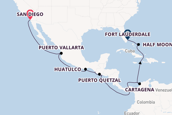 Midden-Amerika vanaf San Diego, Verenigde Staten met de Nieuw Amsterdam