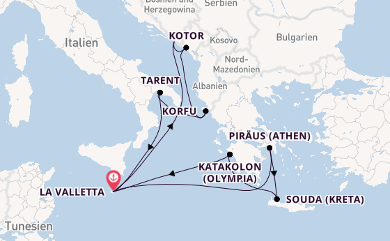 Mittelmeer ab La Valletta, Malta auf der Azura