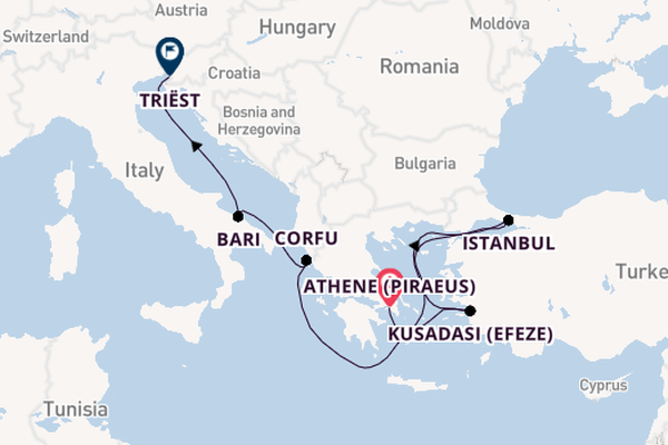 Middellandse Zee vanaf Athene (Piraeus), Griekenland met de MSC Fantasia