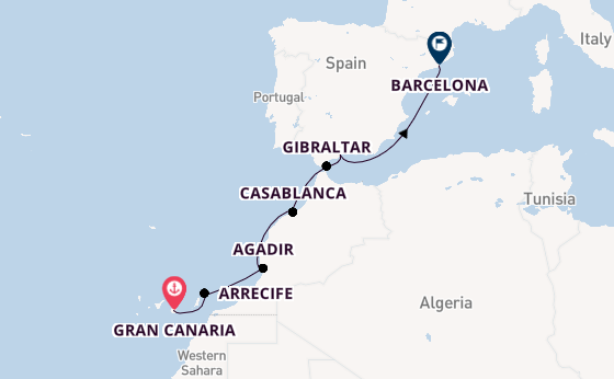Westelijke Middellandse Zee vanaf Gran Canaria, Canary Islands met de Azamara Onward