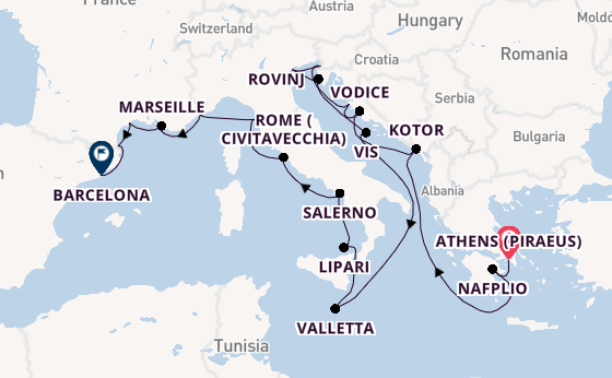 Mediterranean Sea from Athens (Piraeus), Greece with the Seabourn Ovation 
