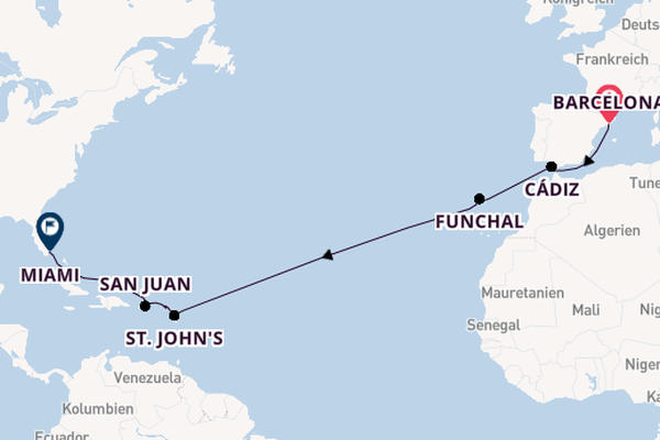 Transatlantik ab Barcelona, Spanien auf der EXPLORA II